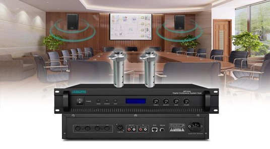 D6115 डिजिटल कॉन्फ्रेंस सिस्टम (पॉप-अप माइक्रोफ़ोन और कनेक्शन विधि)